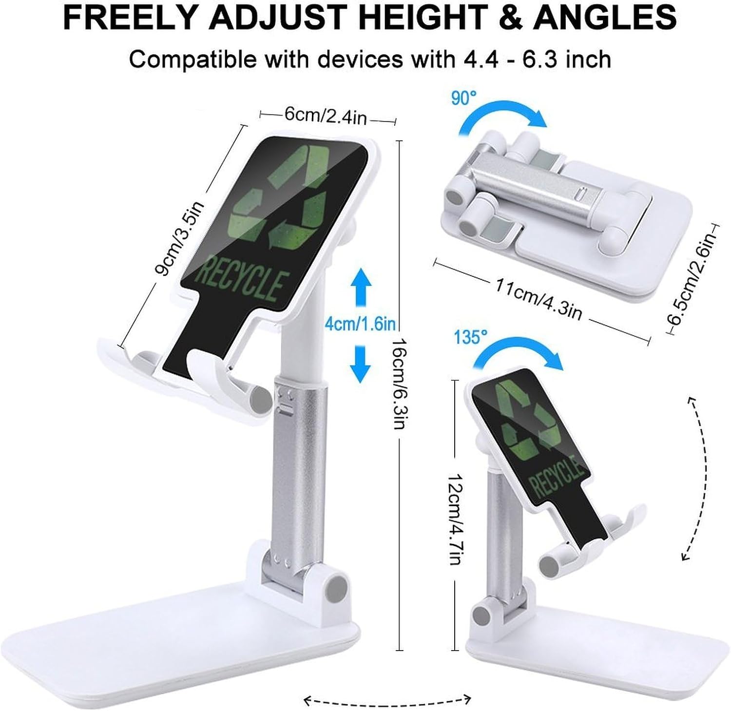 Environmental Recycling Label Plastic Phone Stand with Alloy Base image 2