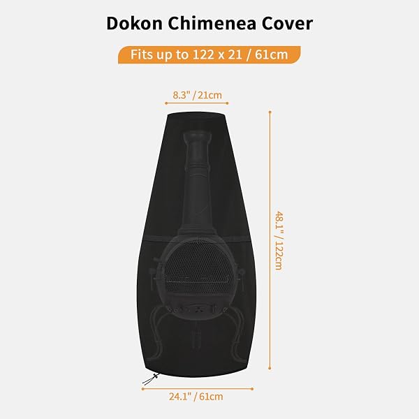 Dokon Large Chimenea Cover Waterproof Chiminea Covers Windproof Anti-UV Heavy Duty Oxford Fabric Outdoor Chimney Cover, Garden Patio Heater Covers (122x21/61cm) - Black - 2