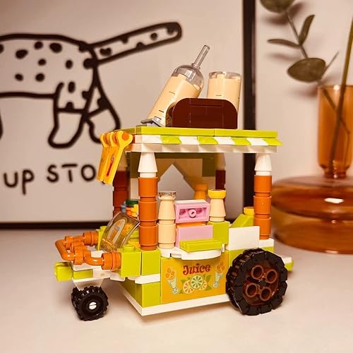 Miniatura 5 de Uvini City Street View - Juego de ladrillos de construcción, 4 paquetes de carrito de alimentos para niñas, compatible con juegos de bloques de