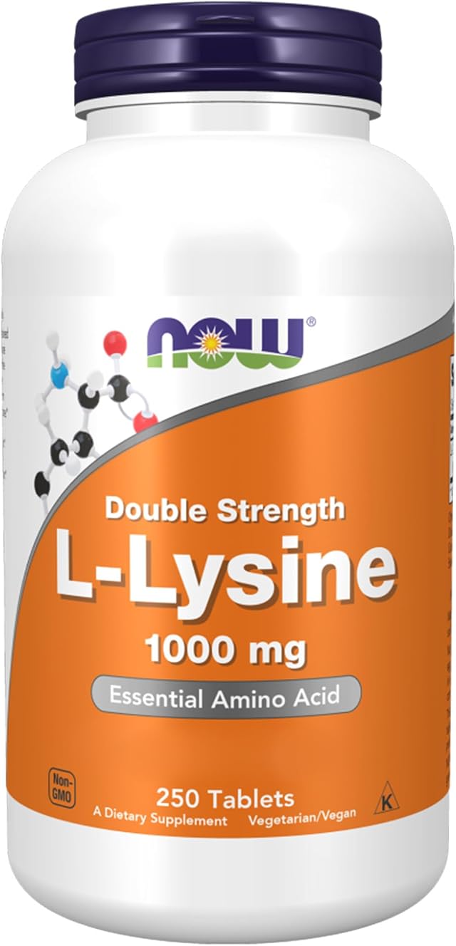 Now Foods, Double Strength L-Lysine, 1000 mg, 250 Compresse vegane, Altamente Dosato, Aminoacido, Testato in Laboratorio, Vegetariano, Senza Glutine, Senza Soia, Senza OGM