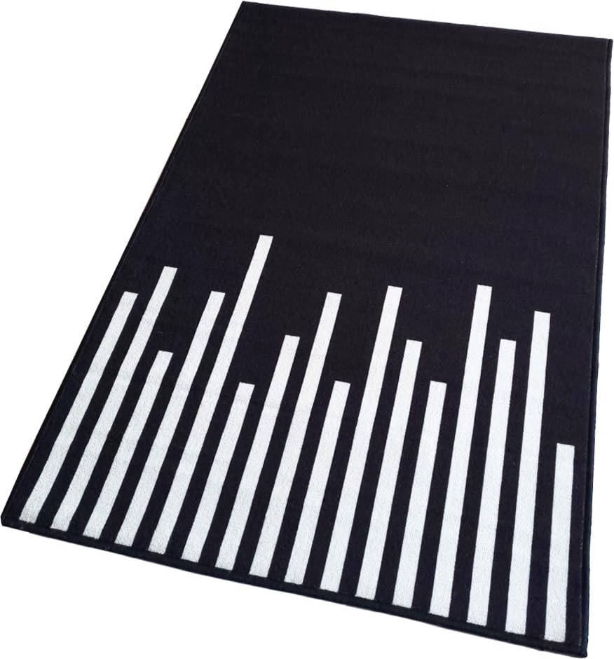 Image of Matz&More Geometric Piano Rug | 100x150 CM | Black White | Soft Nylon Loop Pile with Anti-Slip Gel Backing | Living Room, Bedroom & Office Floor Carpet