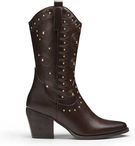 Miniatura 2 de DREAM PAIRS Women's Western Cowboy boots Mid Calf Cowgirl boot Pull-on