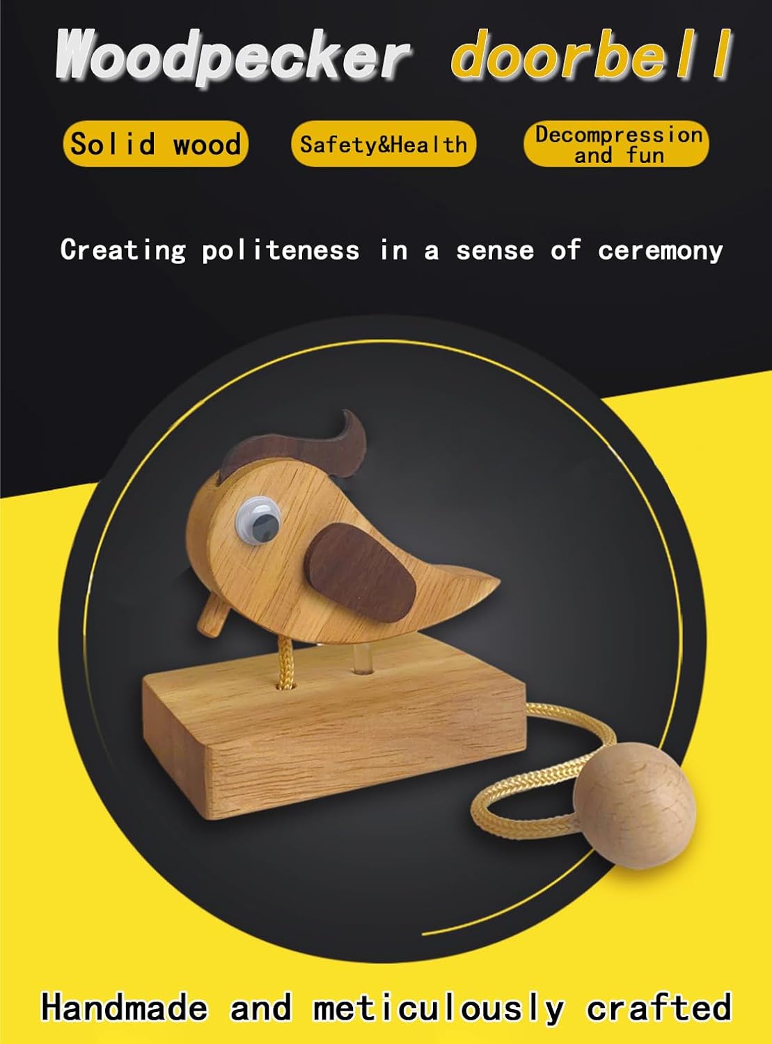 Woodpecker Knocker Wooden doorbell Woodpecker Bird Knocker Vintage doorbell Hand Pulled Knocker