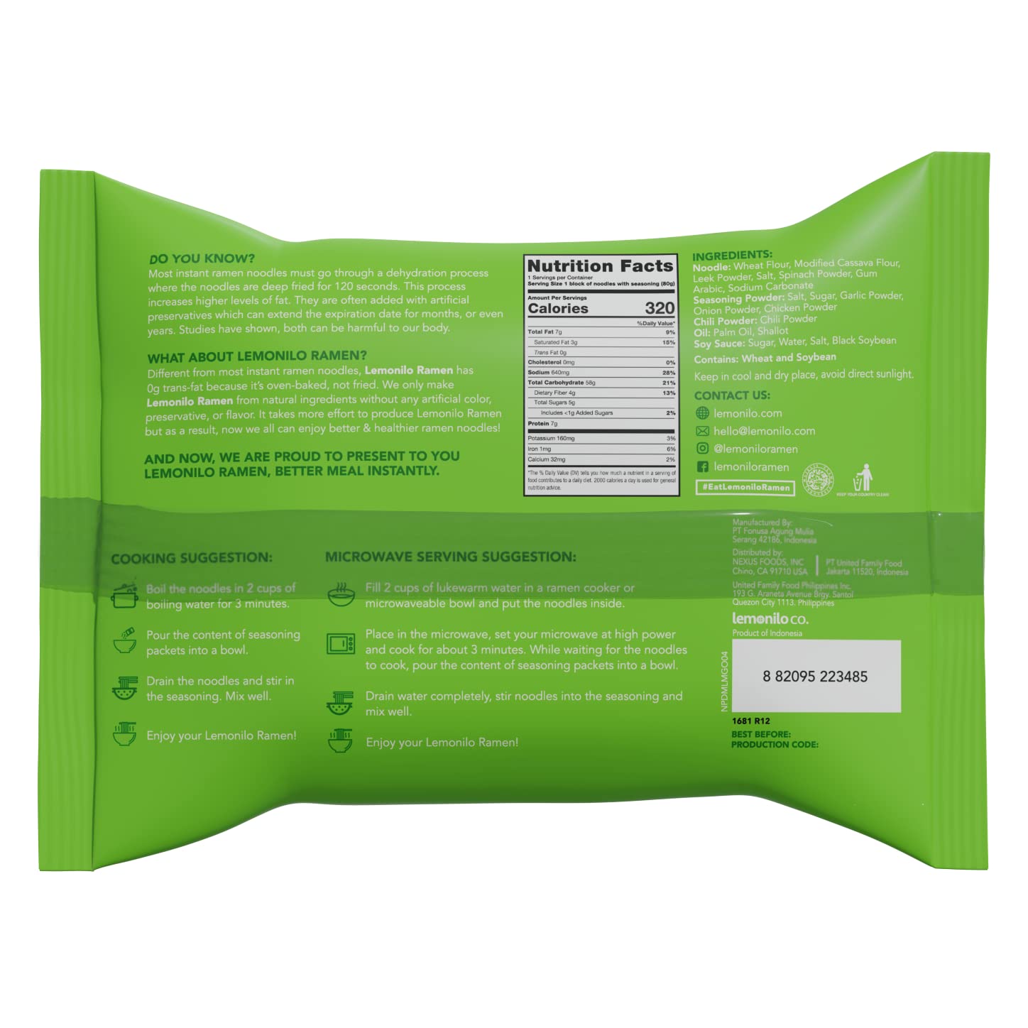 Lemonilo Ramen - Chick'n Chow Mein - Healthy Instant Ramen - Oven Baked Noodles with Spinach and Leek - Made with All-Natural Ingredients - Quick Meal Kit (2.82 Oz) - Pack of 24