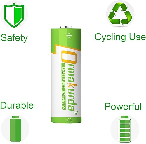Miniatura 3 de Batería recargable Lifepo4 14430, batería recargable LiFePO4 14430 de 3.2 V 450 mAh para panel solar luces de jardín al aire libre (no batería AA),