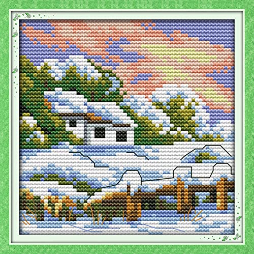 Peinture au diamant 5D complet de paysage de neige avec strass et broderie 30x40 cm