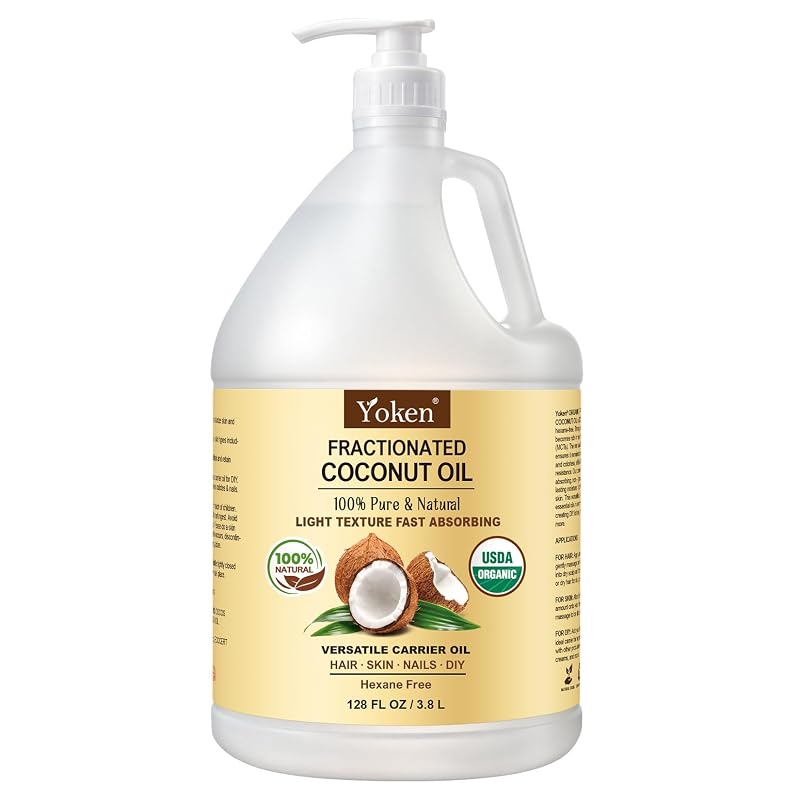 Yoken Óleo de Coco Fracionado Orgânico, 3,78 L, para Misturas e Cuidados Corporais