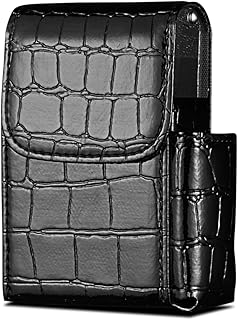 Dewkou 1 PC Cigarette Case, PU Leather Cigarette Box, Universal 3.3In x 4.3In x 1.3In Precision Waterproof Cigarette Storage with Side Package (Black)