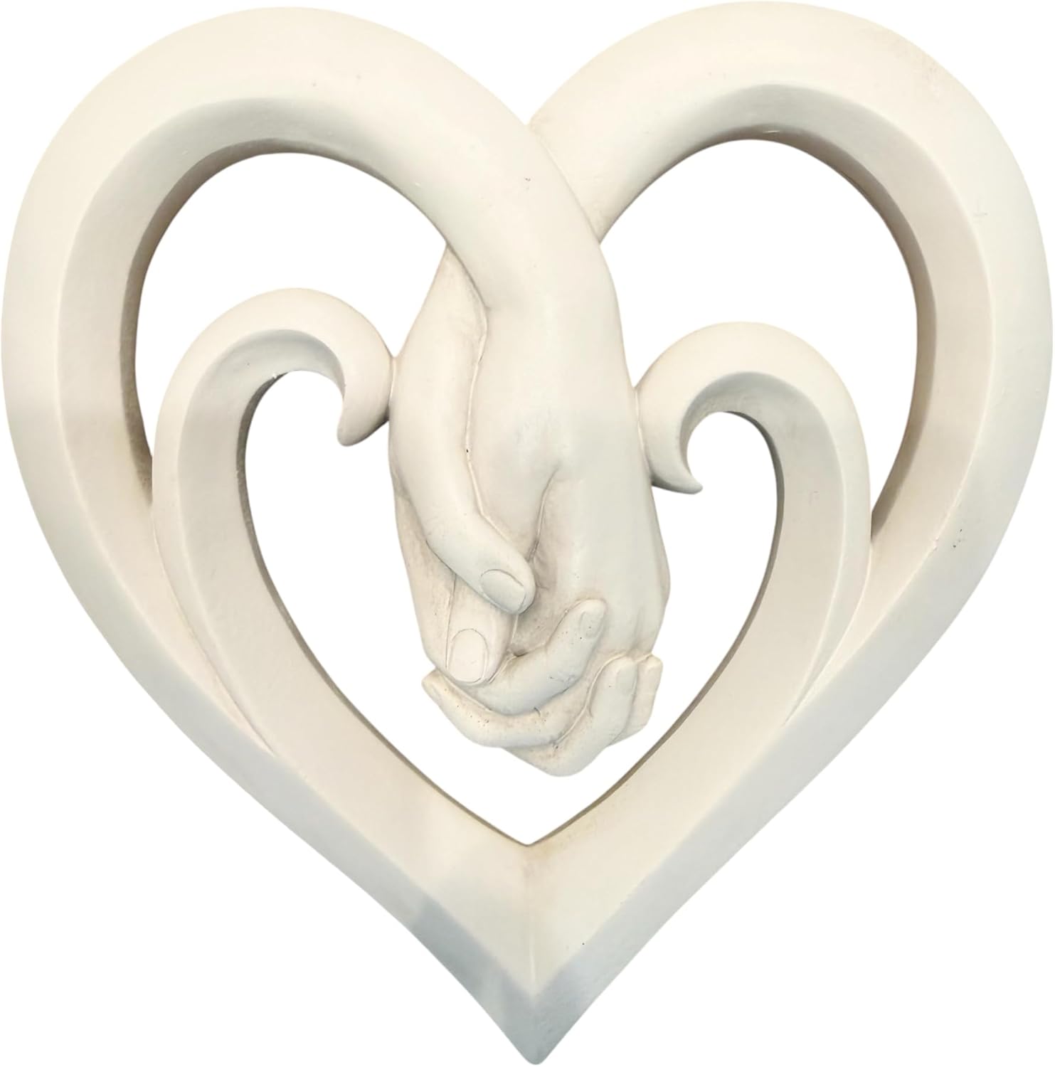Holding Hands Heart Wall Decor – Romantic Resin Sculpture – 8.5” Tall Intertwined Hands-in-Hand Love Art – Matte Black, Ivory, or Antique Silver – Wedding, Anniversary, Bedroom & Couple Gift (Soft Ivory)