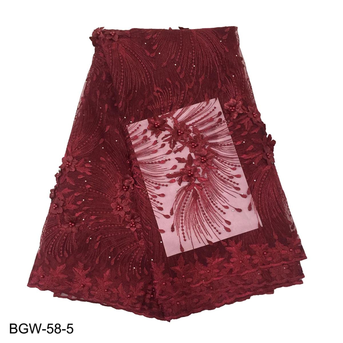 3D Applique Tessuto di pizzo africano 5 yarde Ricamo delicato con filo di perline Tessuto di pizzo di tulle per abito da sposa
