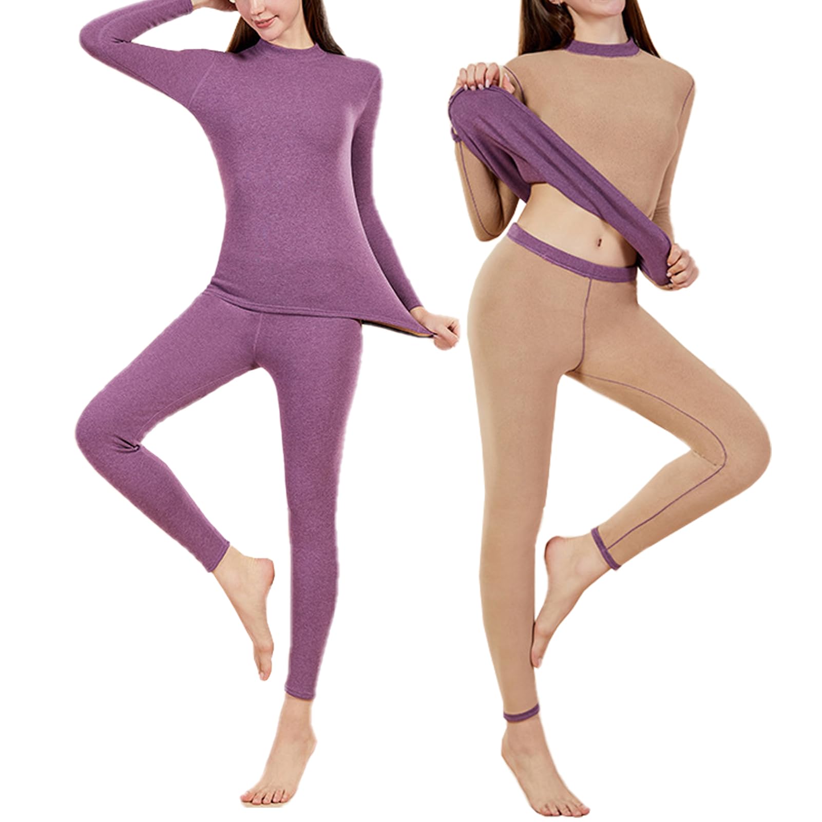 Conjunto de Ropa Interior Térmica para Mujer, Conjunto de Capa Base para Mujer, Leggings Térmicos de Manga Larga para Entrenamiento de Invierno