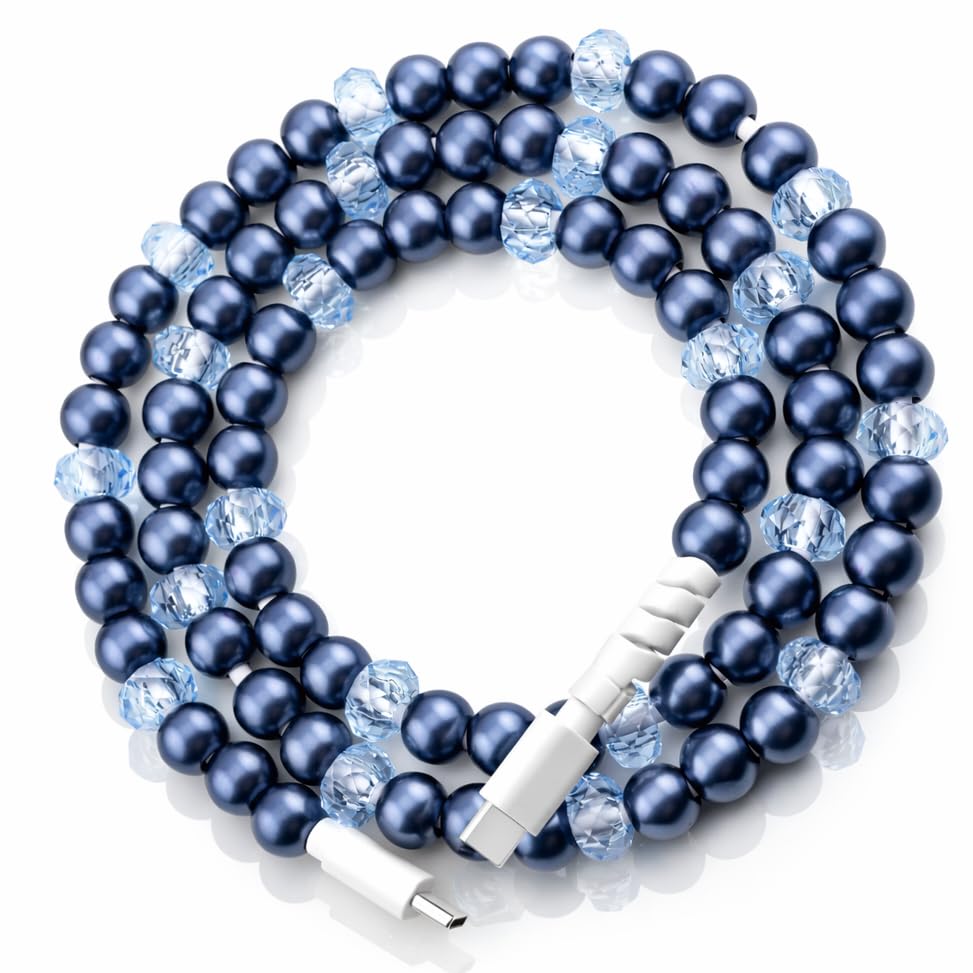 Image of Cute Beaded USB Cable Type C Phone Charger for iPhone or Android Fast Charging Colorful 3.3ft Cord for Smartphones (Blue Noir)