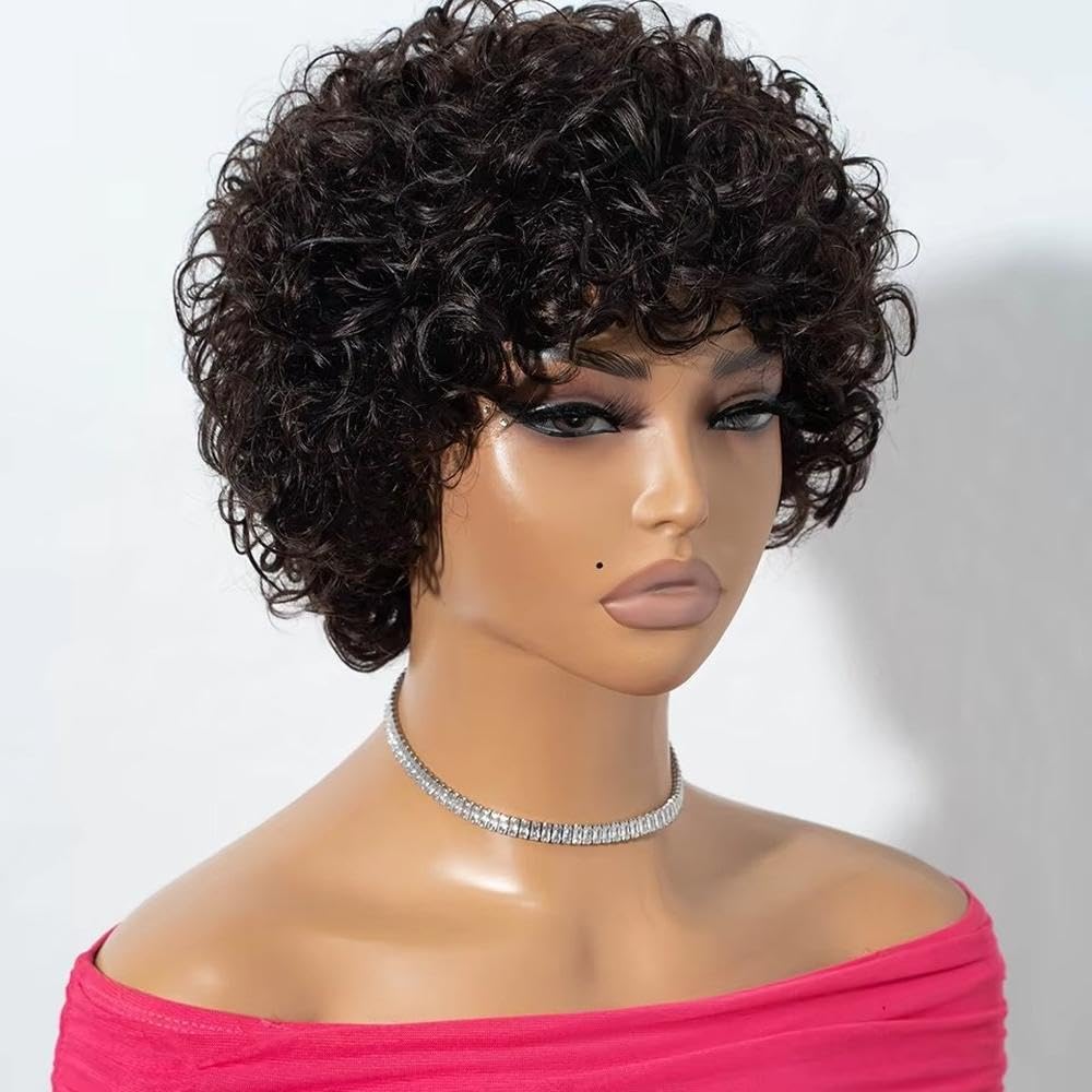 Accessori Parrucche Parrucca Riccia Crespa Corta Da 10 Pollici Con Frangia Di Capelli Umani Per Donne Nere(3)
