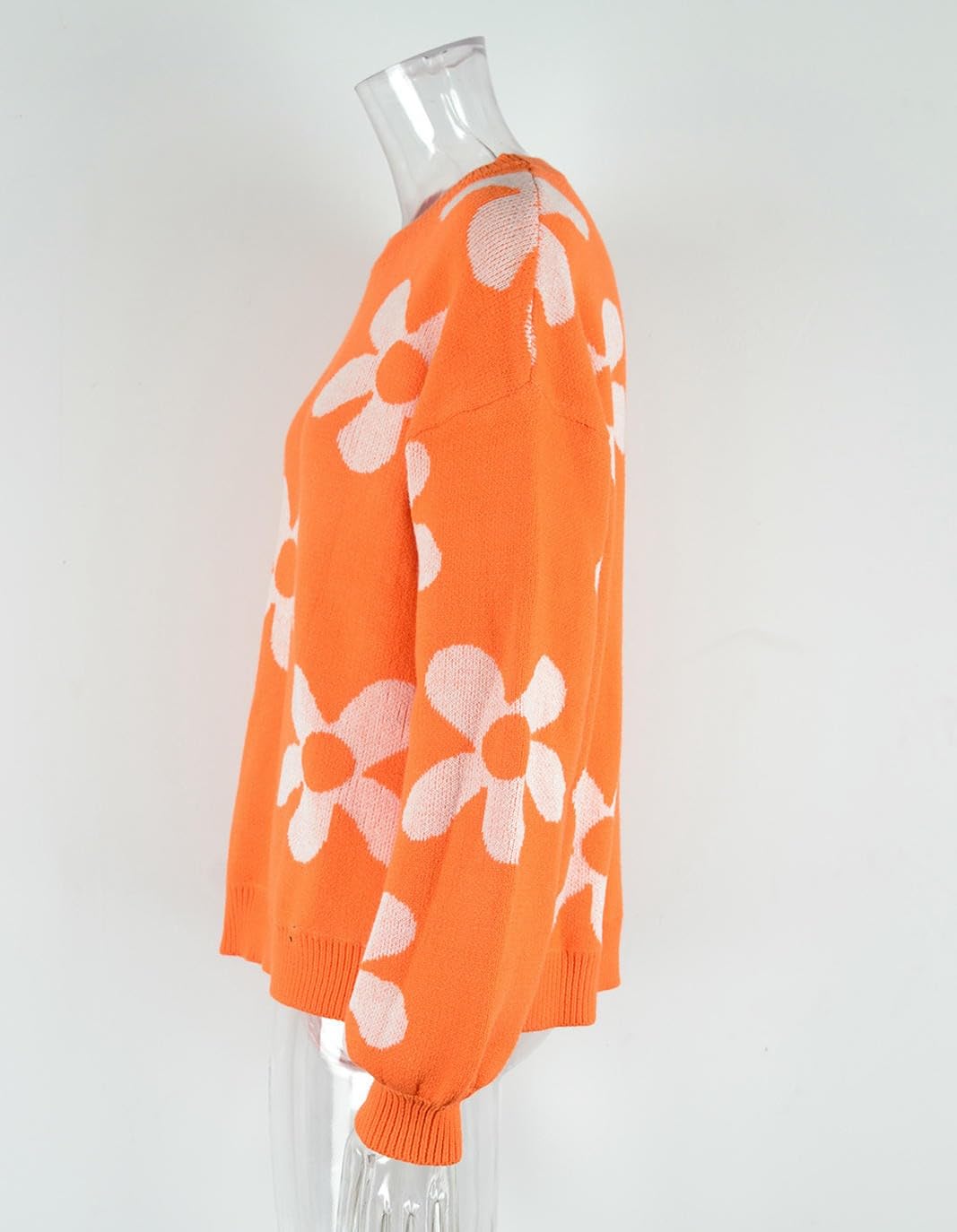 Maglione da Donna Carino, Pullover Ampio Lavorato A Maglia con Scollo Tondo, Maniche Lunghe-Bianco-l