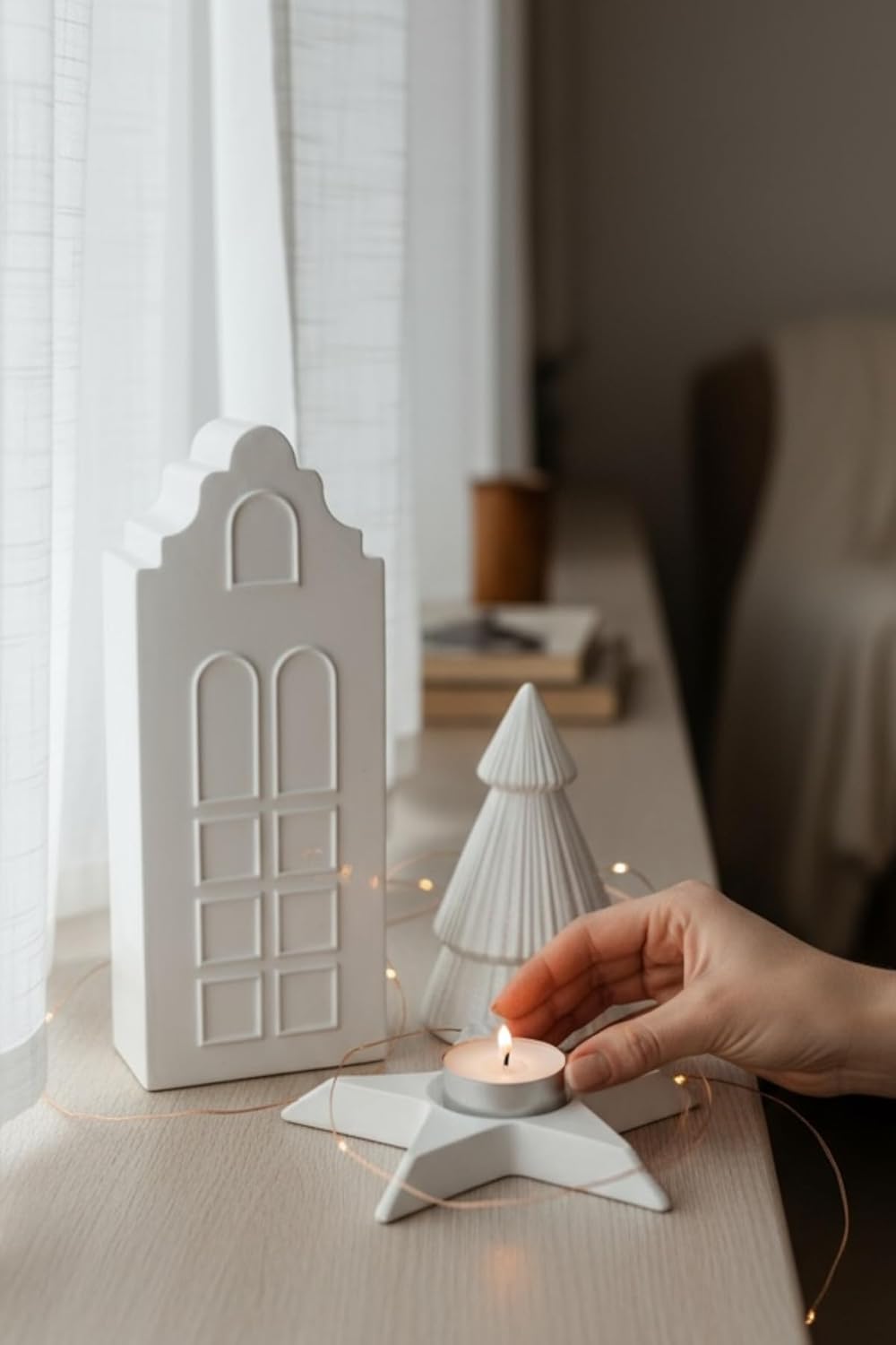 SODEF Figurine Set 3 Piece Handmade White Decorative Object | Modern Christmas Ornament and Home Gift Set | Scandinavian Style - White, One Size