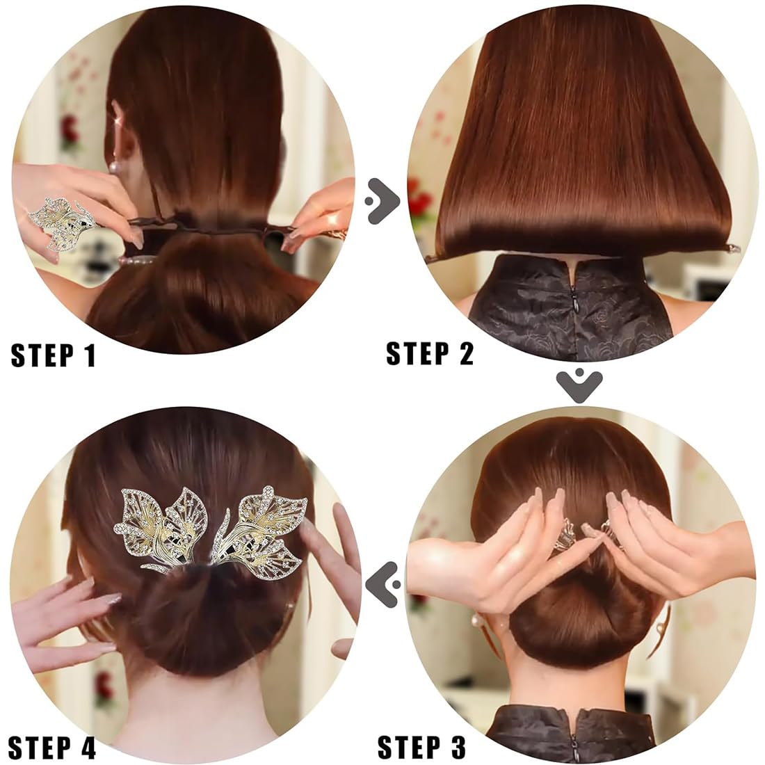2 Piezas Gomas para el Pelo Moño Donut Herramienta de Rosquilla Giratoria, Accesorios para el Cabello de Diamantes Imitación