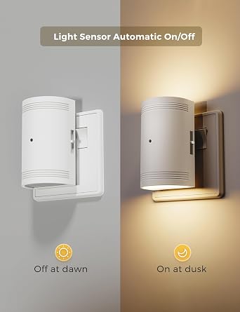 LOHAS-LED Night Light Plug in Wall, Dusk to Dawn Sensor, 2 Pack | 1W Dimmable LED Nightlights, 0-100LM Slide Dimmer, 3000K Warm White, White Half-Round Design for Bedroom, Hallway and Stairs [Energy Class B]
