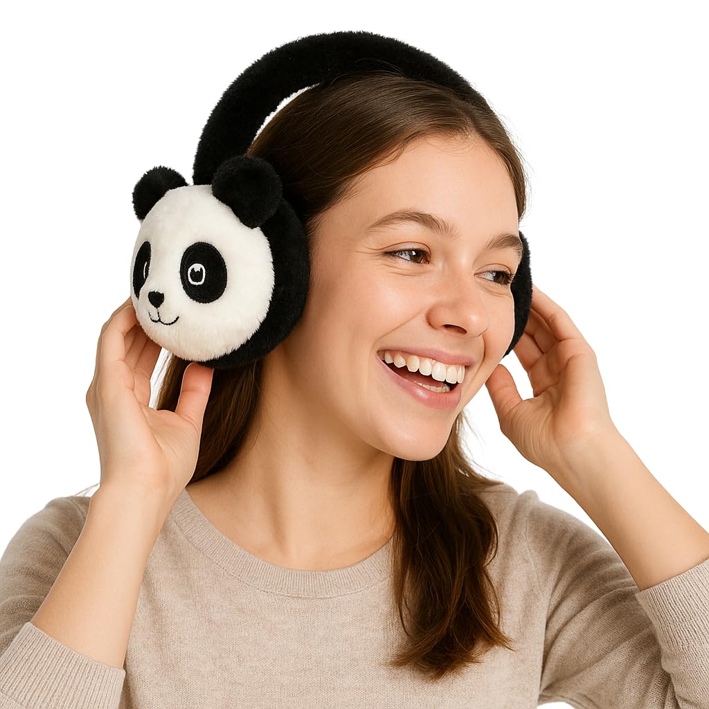 Plush Panda Earmuffs, Winter Ear Warmers for Outdoor Activities, Super Soft and Warm, for boys and Girls