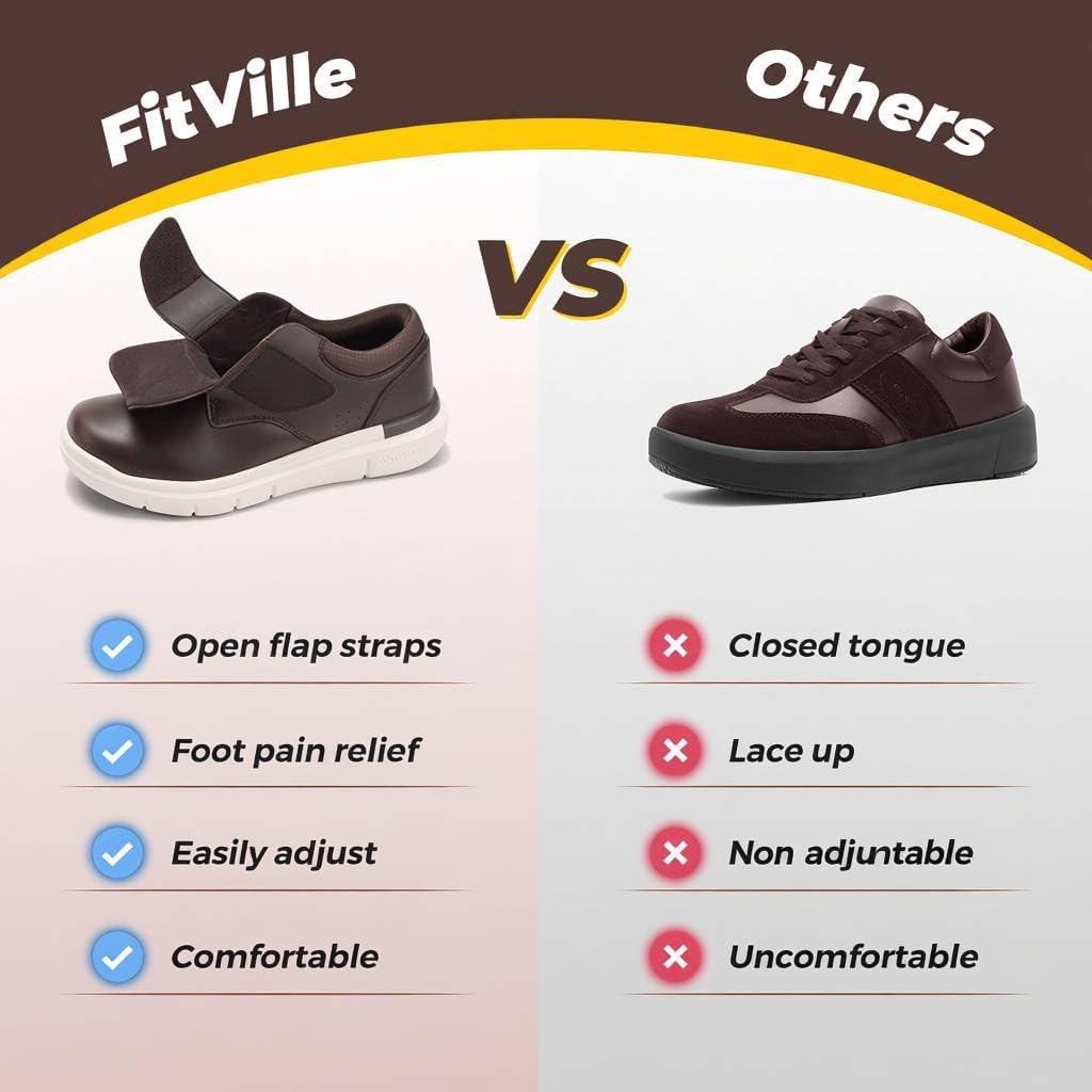 FitVille Diabetic Shoes for Men Extra Wide Comfortable Leather Walking Shoes Hook & Loop Orthopedic Dress Sneakers for Edema and Swollen Feet - Image 4