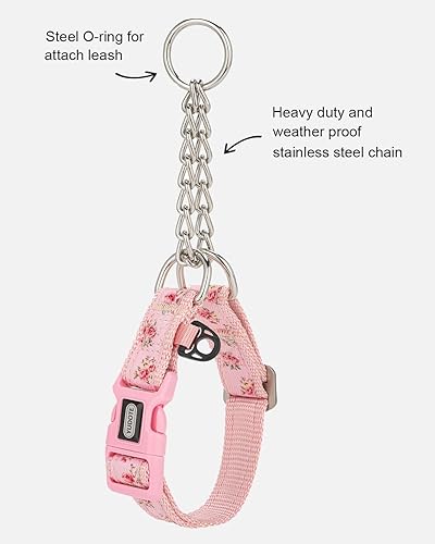Miniatura 4 de Martingale - Collar para perro con cadena de acero y hebilla de liberación rápida, ajustable, floral, sin tirones, collares de entrenamiento
