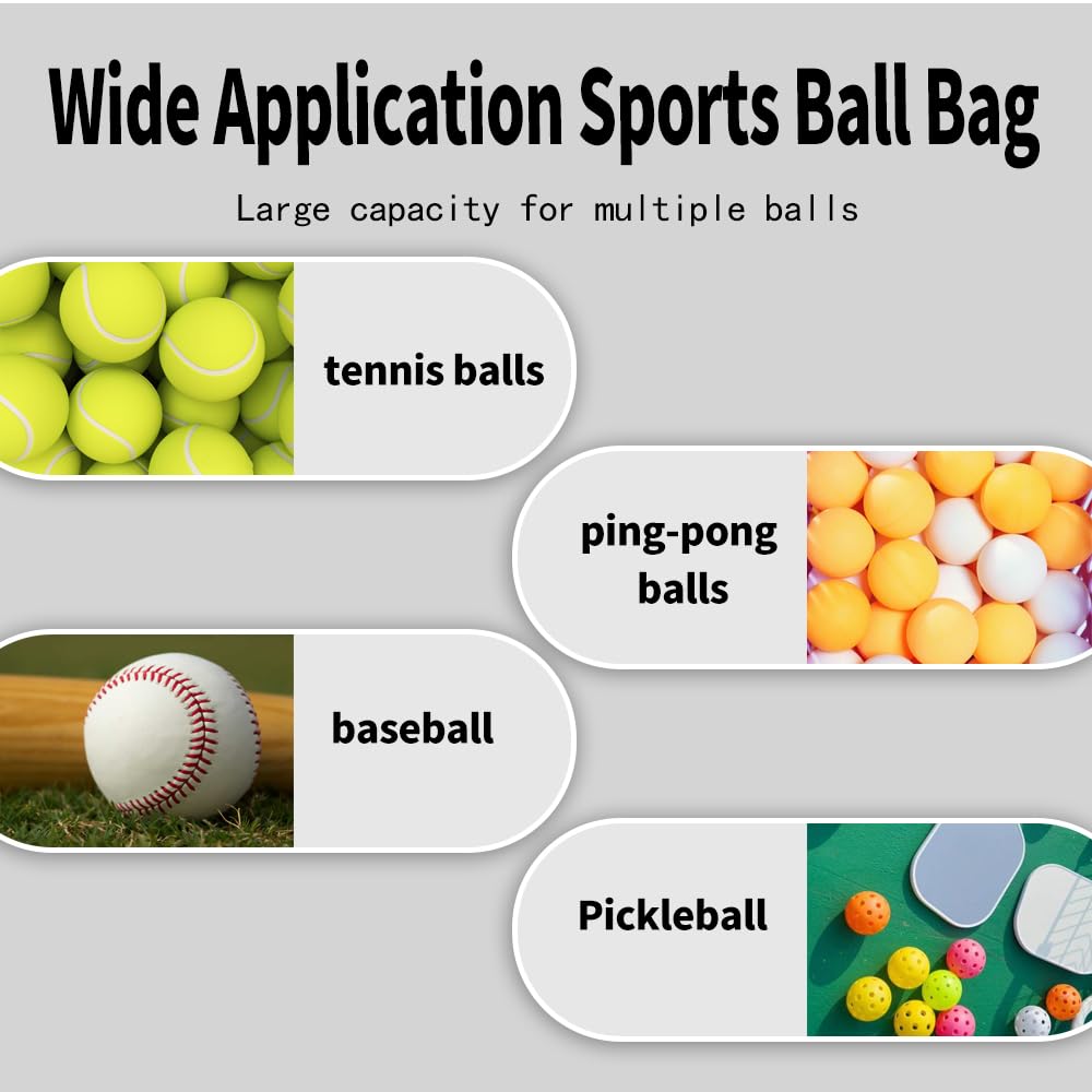 Multi-Functional Tennis Ball Storage Bag - Professional Sports Organizer for Tennis, Baseball, Pickleball & Table Tennis,150-tennis Ball Capacity,EASY CARRYING!