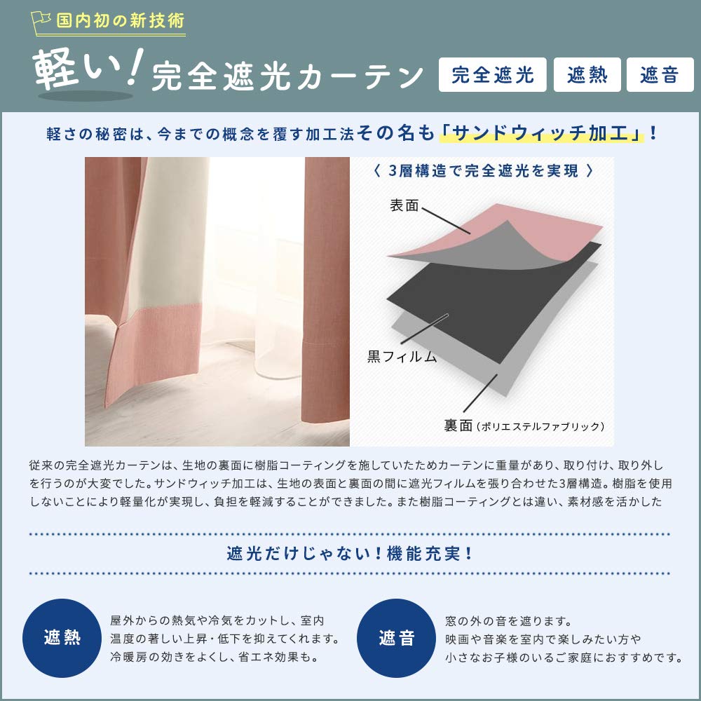 Amazon｜パーフェクトスペースカーテン館「⽇本製」 遮熱 遮音 水色