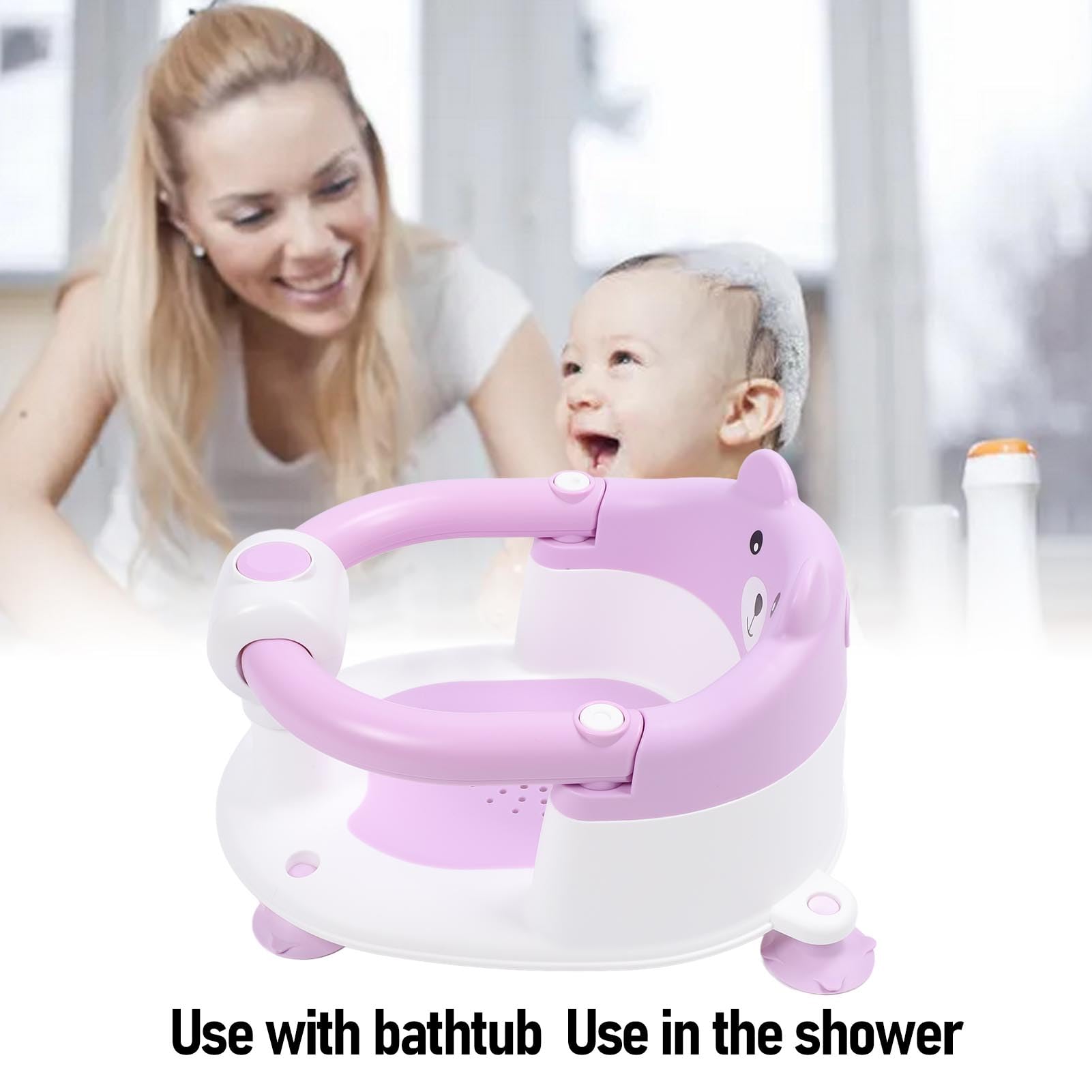 Asiento de Baño Ergonómico para Bebé, Silla de Baño Ligera y Portátil para Recién Nacido, Taburete de Ducha Antideslizante con Diseño Ergonómico, Asiento para Bañera de bebé (PURPLE)