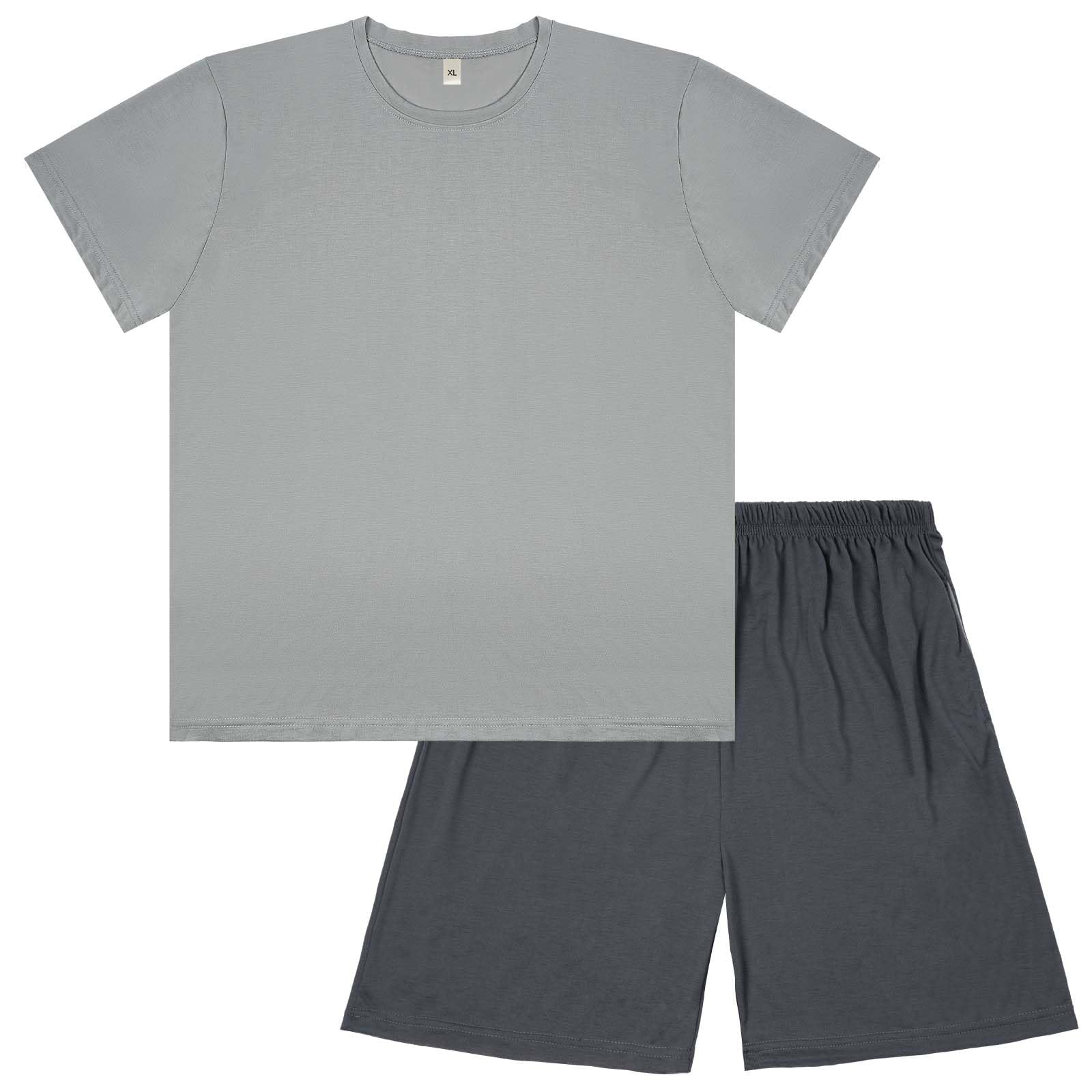 DiULi Pijama Hombre Verano, Conjunto de Pijama con Bolsillos, Suave y Cómodo, Hombre a Cuadros Ropa de Dormir, Cuello Redondo, Conjunto de Piyama Verano Incluir Pantalones Cortos a Cuadros