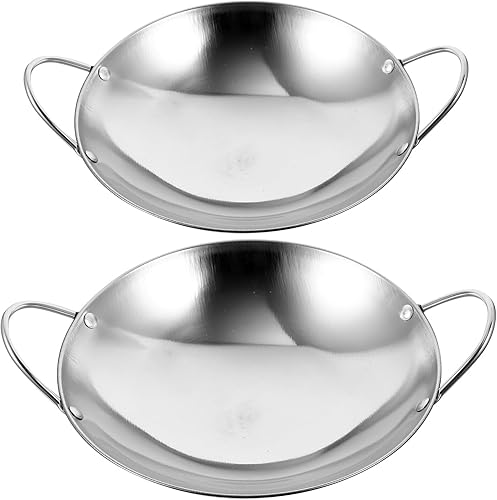 Kichvoe Wok Sartenes de acero inoxidable para freír Pow Stir Fry 2 piezas de fondo plano para uso diario con doble asa olla de cocina para placa de