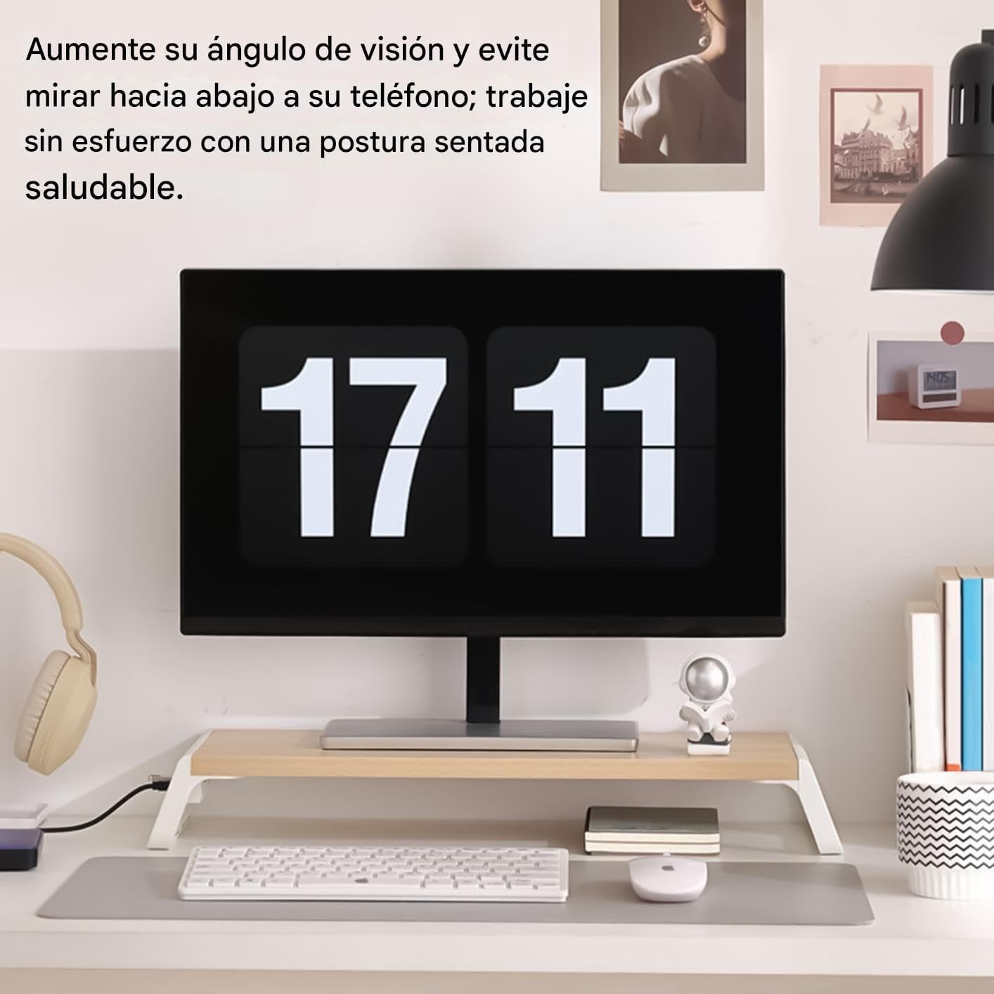 Supporto per monitor in legno con hub USB, scrivania da ufficio con 4 porte USB per casa, scuola, appartamento e dormitorio, il tuo spazio di lavoro e declutter la tua scrivania