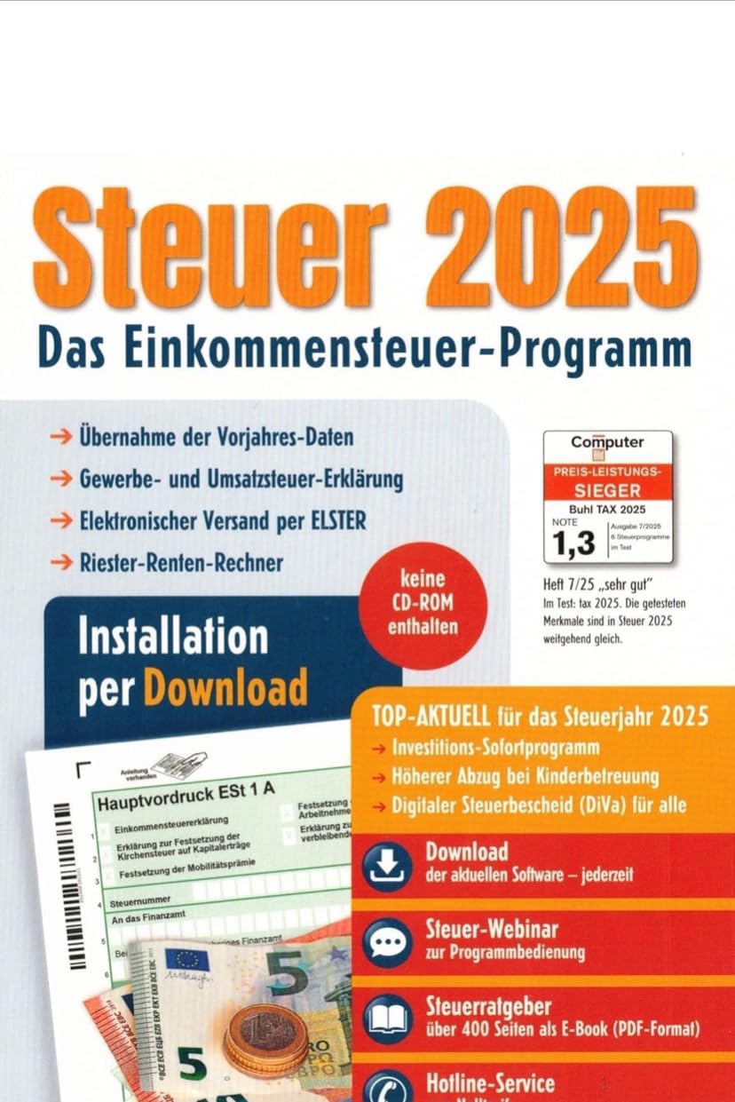 Aldi Steuer 2025 für die Steuererklärung 2025 am PC. Steuerprogramm 2025 - Freischalten per Aktivierungscode. Download