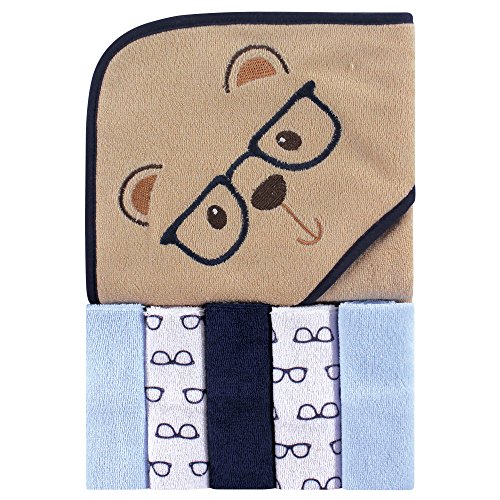 Image of Luvable Friends Unisex Baby Hooded Towel with Five Washcloths, Smart Bear, One Size