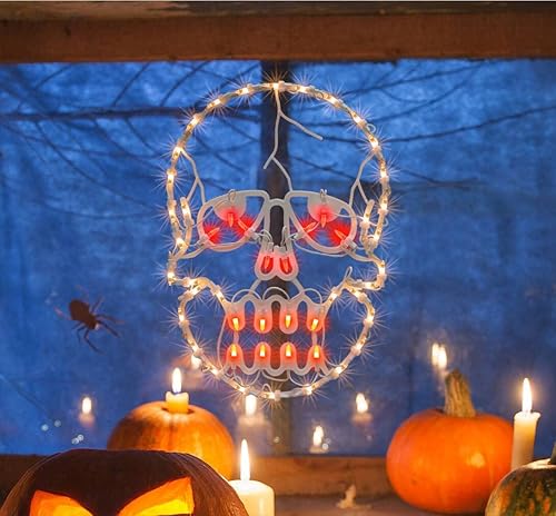 Miniatura 5 de JUSTPRO Decoración de silueta de ventana de Halloween con calavera iluminada de 13.3 pulgadas, decoración de ventana iluminada de Halloween, adorno