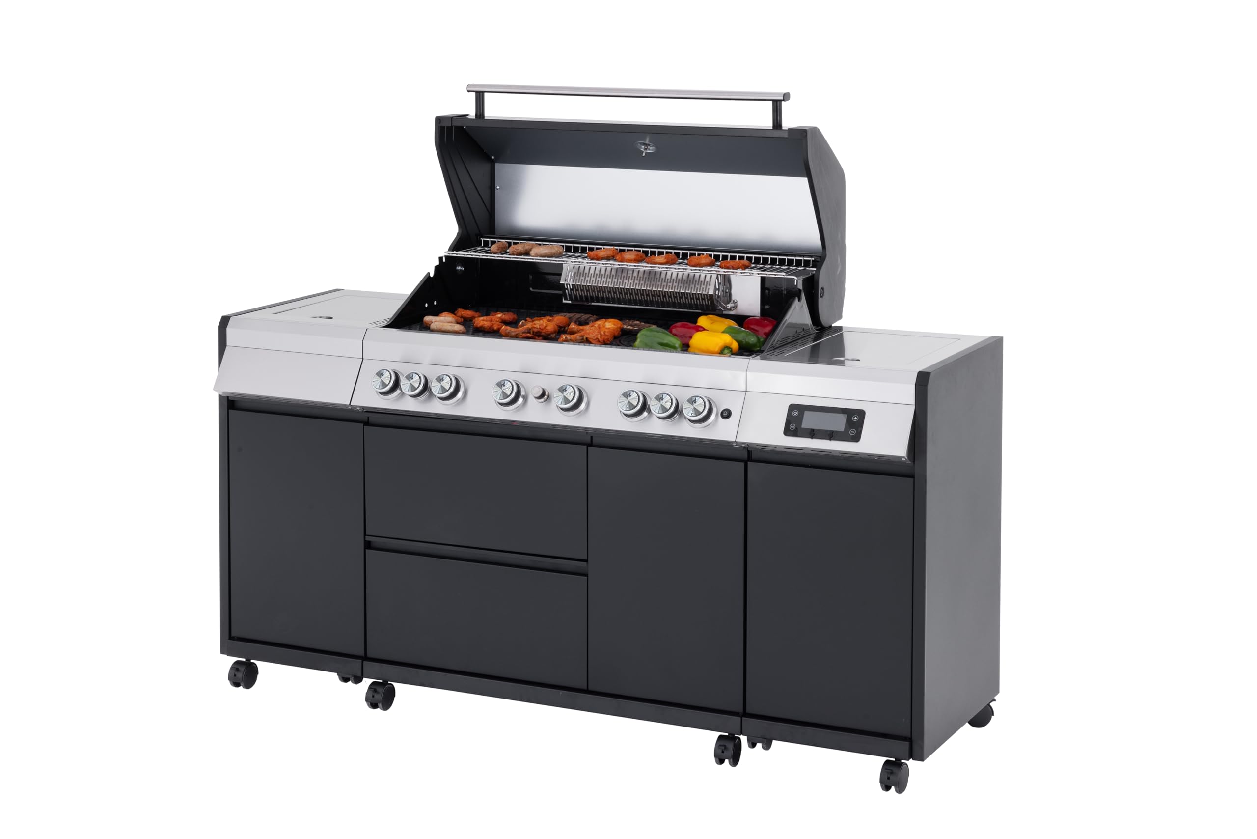 Tarrington House Barbecue a Gas 6+1+1 Bruciatori Acciaio Inox 72 kW Coperchio con Termostato Termometro Digitale