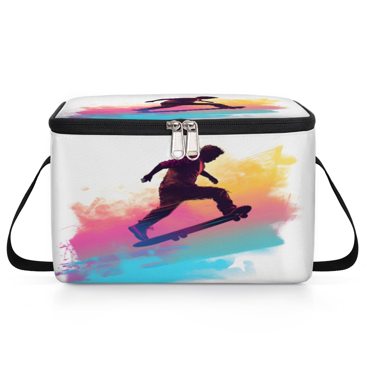 GzLeyigou Skate Sport Lunch Bags for Women Men 9 Cans, Hot & Cold Food Delivery Bag Insulated Grocery Bag Insulated Lunch Box Cooler Bag for Office Work Picnic Beach