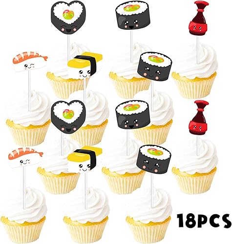Miniatura 3 de Decoración para cupcakes de postre de sushi con purpurina, suministros de decoración para baby shower, decoración de fiesta japonesa para niños y