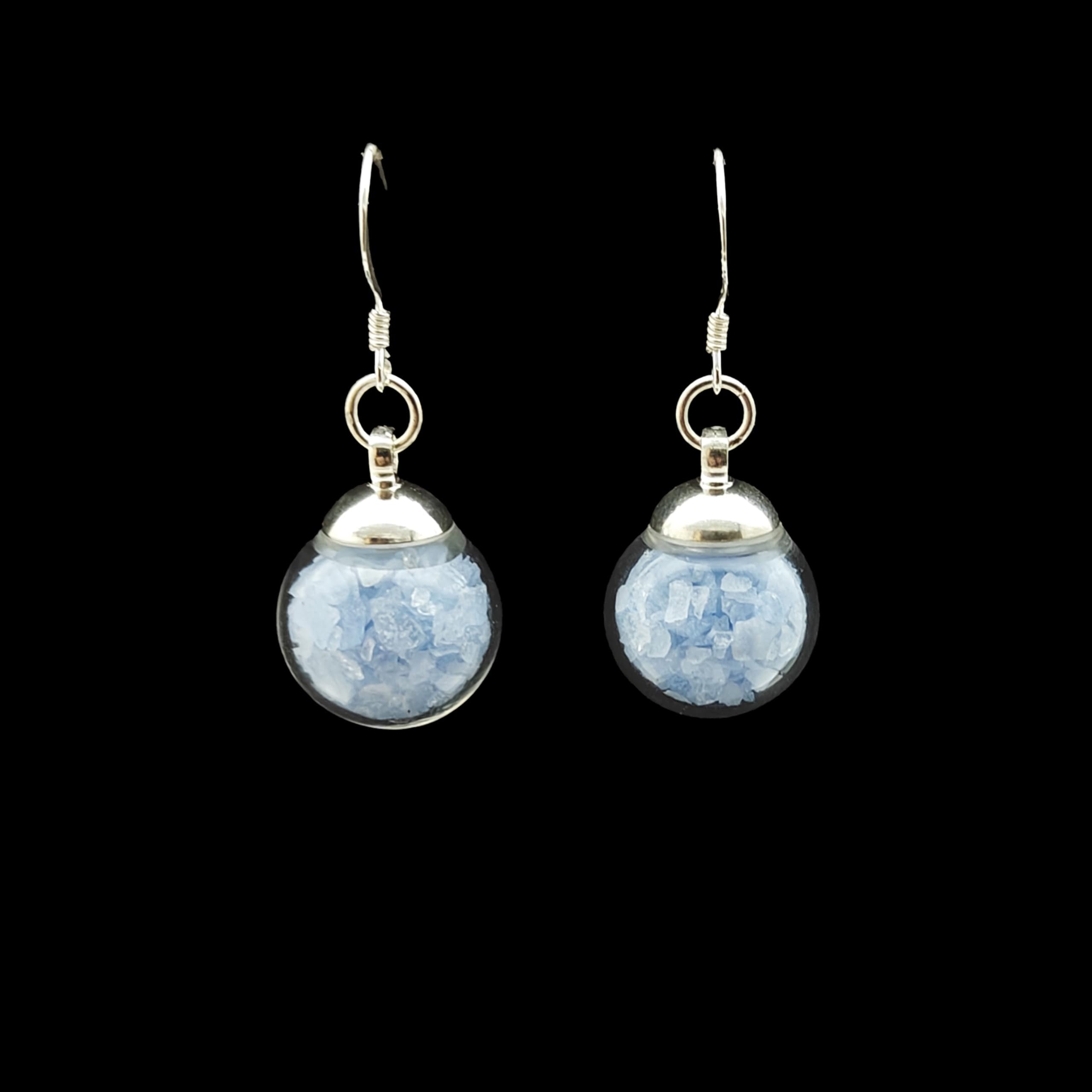 Bleu Sable Lueur Lumineux Brillent dans le Noir Gros Verre Boule Argent Sterling 925 Boucles d'oreilles pendantes et gouttes Femmes Handmade