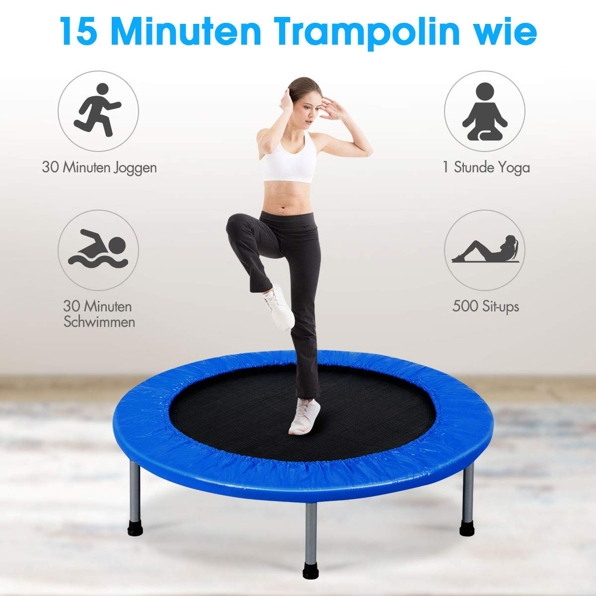 DREAMADE Trampolin aus Stahlrohr, Faltbares Kindertrampolin mit Tragfähigkeit von 150 kg, Fitnesstrampolin mit Rutschfesten Fußkappen, Gartentrampolin für Kinder & Erwachsene, Indoor