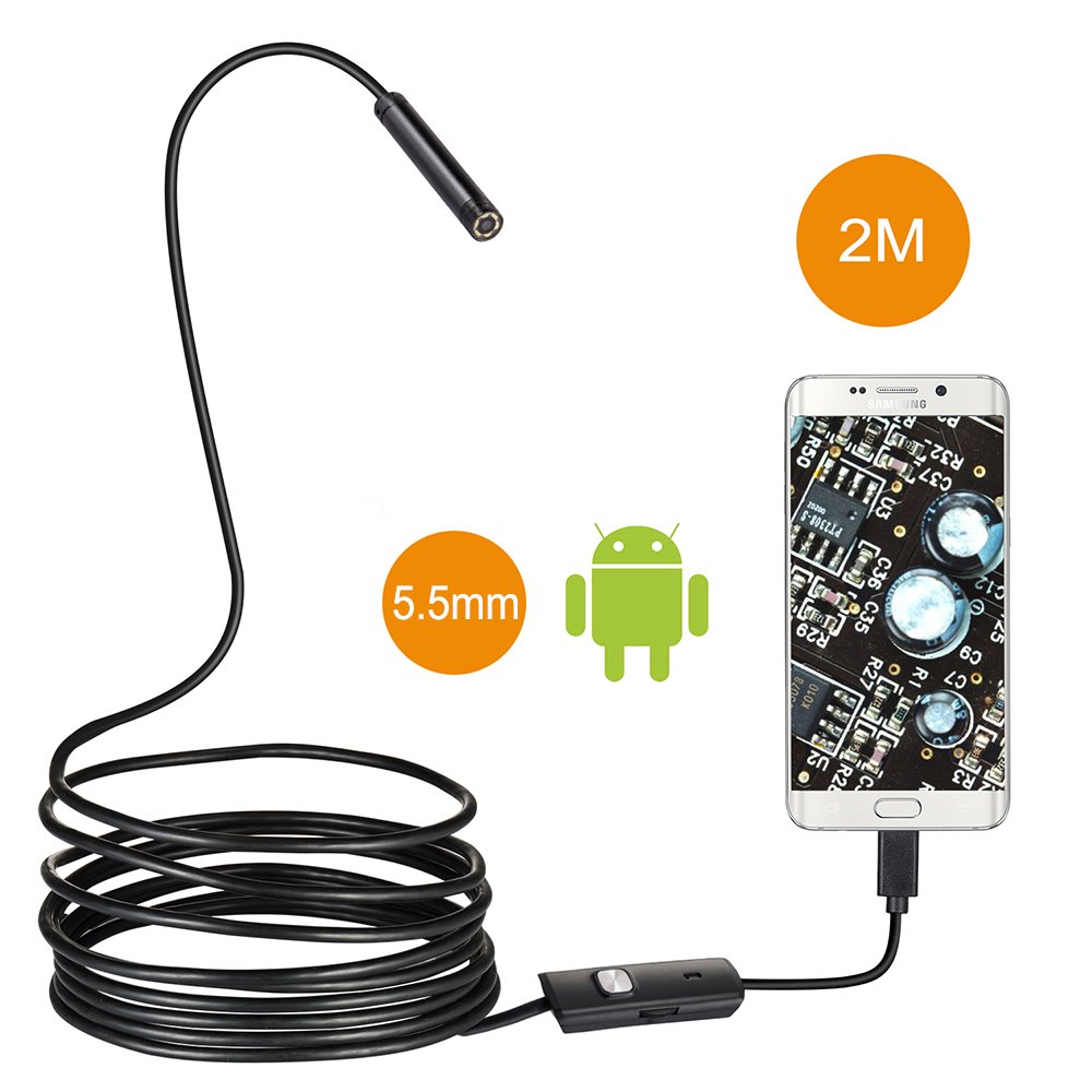 Mirco USB Endoscope Camera,Borescope Inspection Camera Snake Tube Camera HD Waterproof 6pcs Adjustable LED Light For Android PC - 2 M Cable