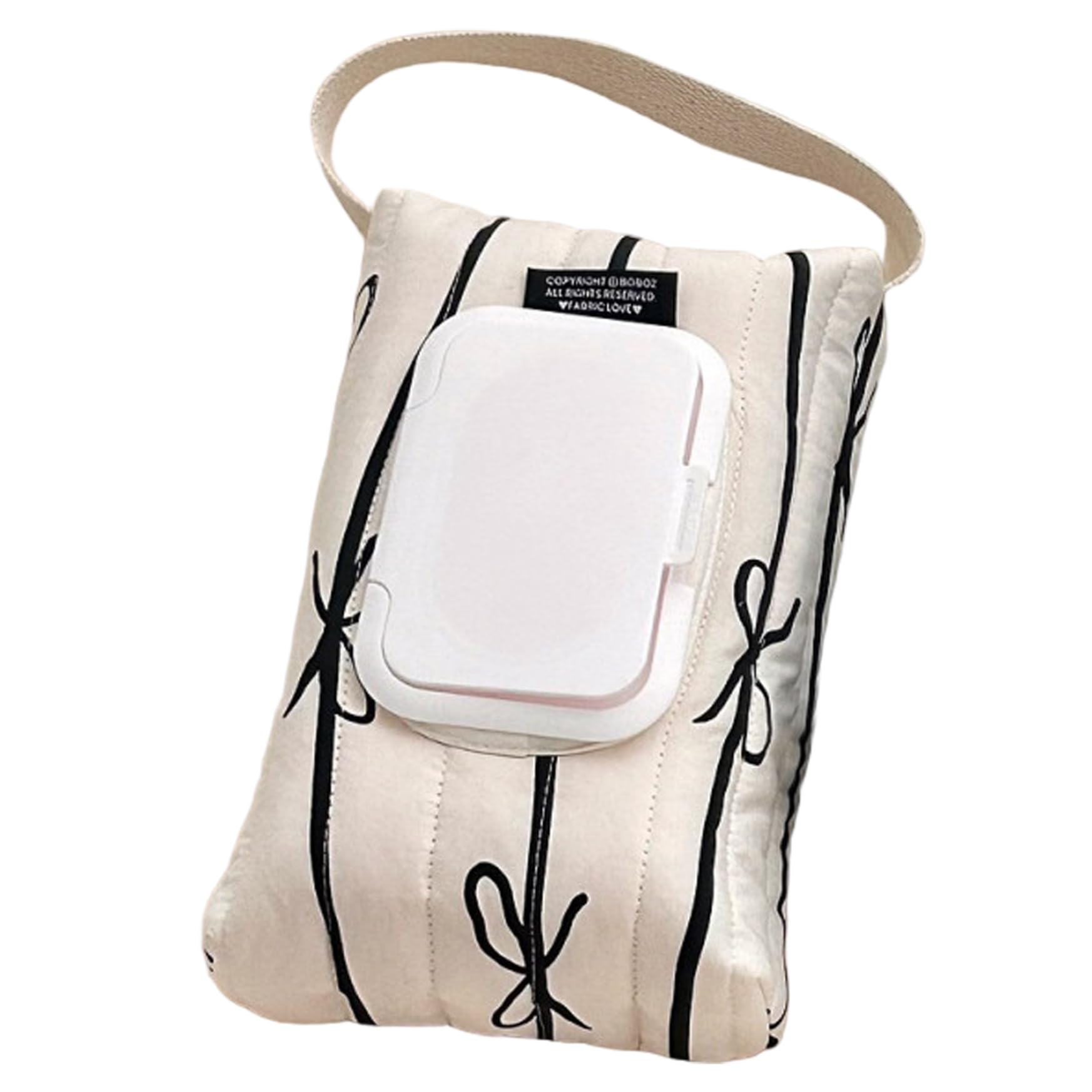 Wipe Dispenser Cotton Striped Bow Refillable Hanging Wipes Pouch with Handle Compact & Portable for Travel Home Car Office, 5.1x2.4x9.5 Inch