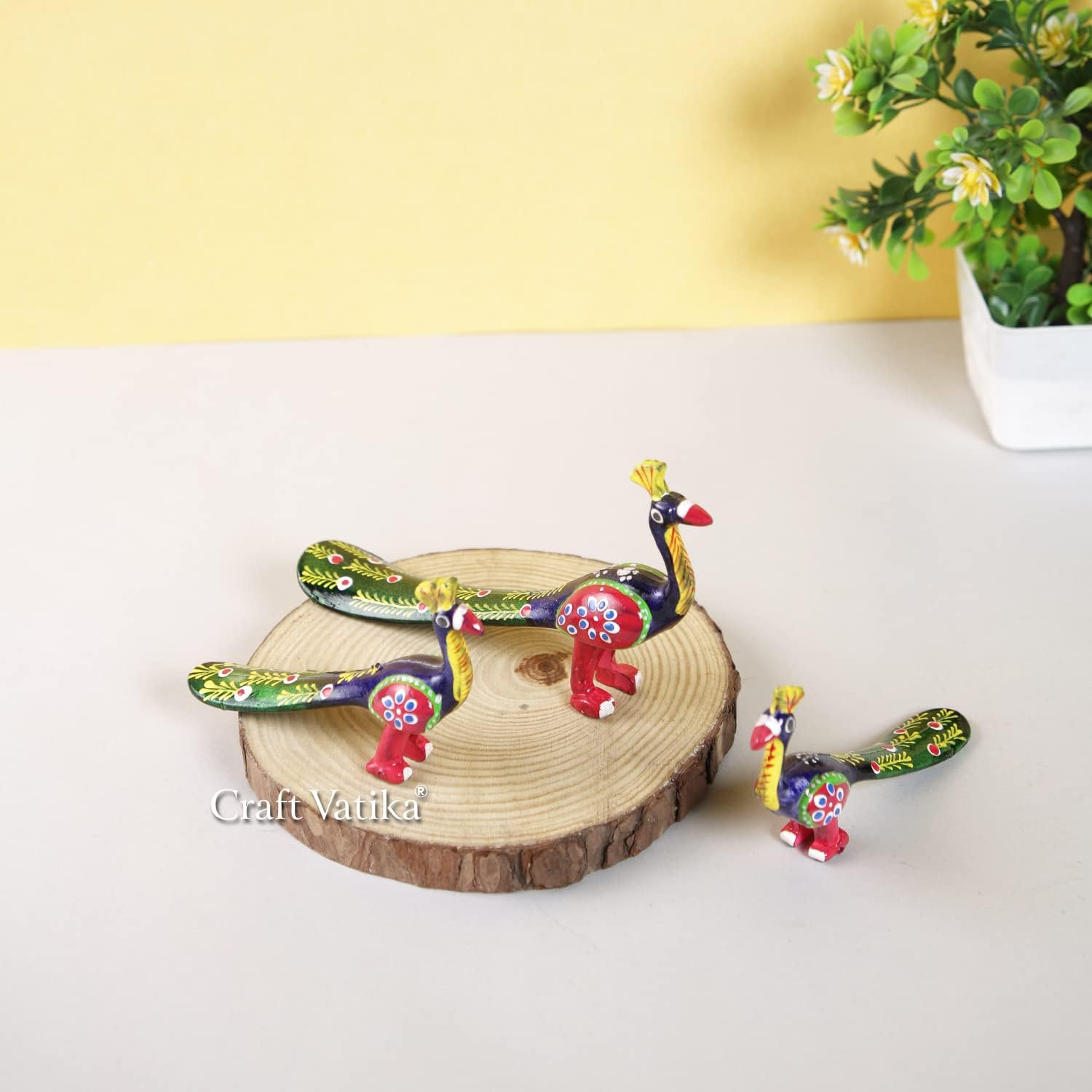 CraftVatika Bhaiya Bhabhi Rakhi Gift Combo Set - Peacock Rakhi with Papermache Peacock Showpiece Set of 3 - Handmade Lumba Rakhi for Bhabhi - Rakshabandhan Rakhi Gift Set 2