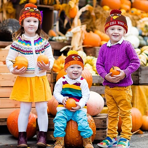 4 Pcs Turkey Pom Pom Beanie Hat Thanksgiving Funny Beanie Turkey Hat Turkey Knitted Cap for Kids Baby Adults Men Women Dress up Costume Running Winter Cosplay2