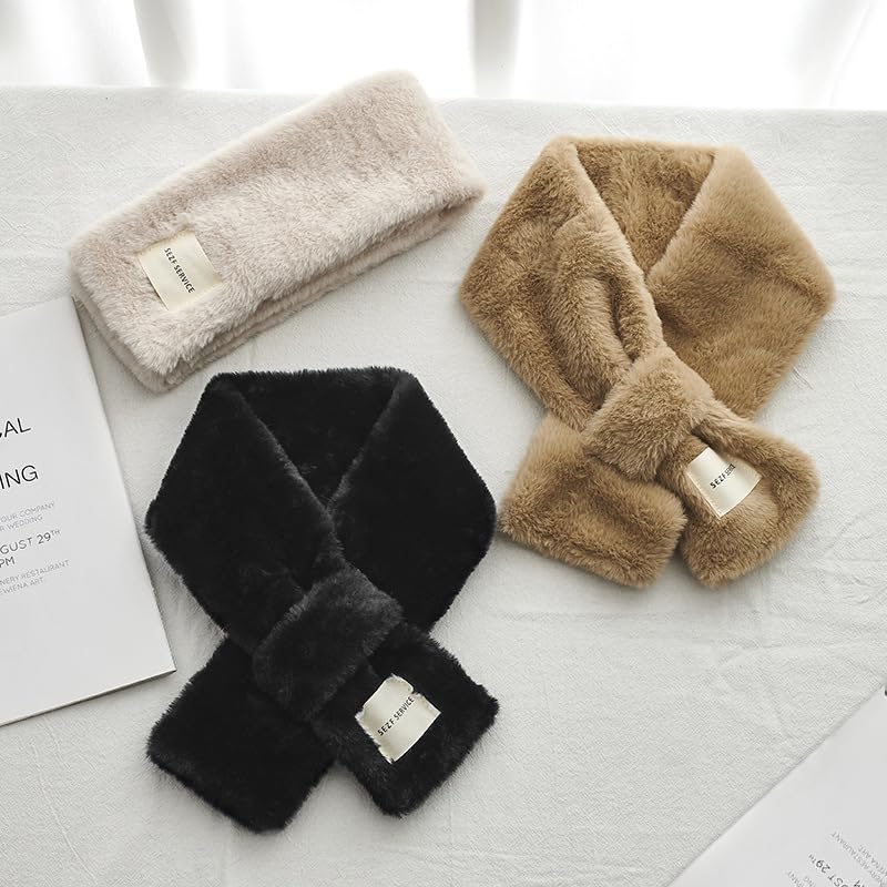 New Fuzzy Criss-Cross Scarf, Adult Unisex, Plush Fleece Material, Dusty Rose (杏色)4