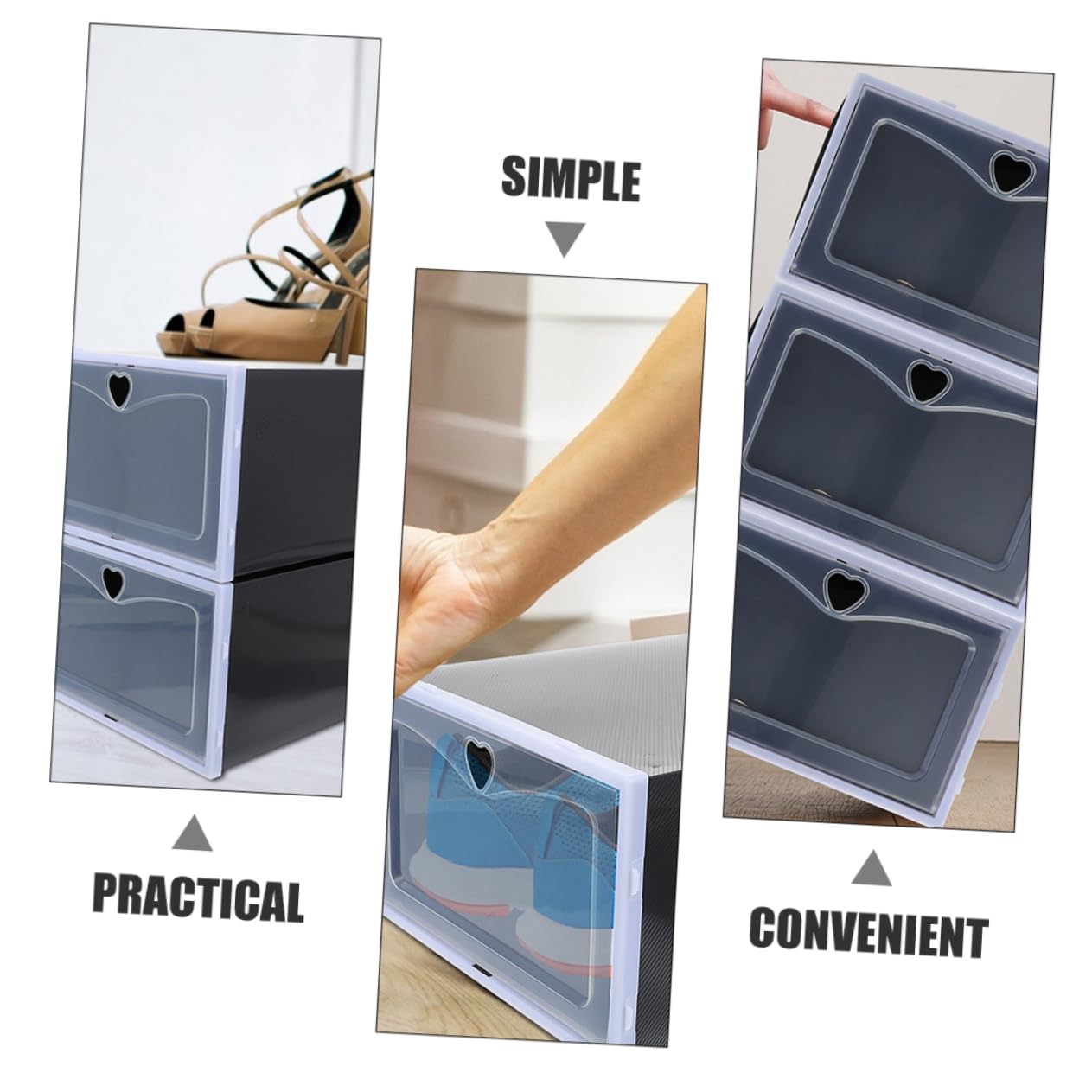 Scatola Organizer per Scarpe 6 Pezzi Pp Nera Struttura Cassetto | Design Forato Traspirante, Accesso Comodo, Robusta e Resistente, per Ordine Nell'armadio e Nelle Stanze