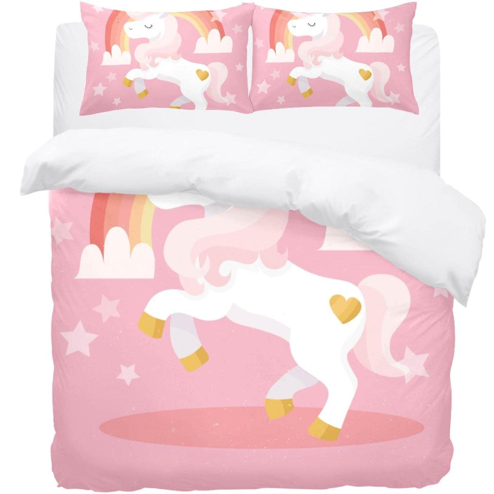 Housse de couette licorne rose et 2 taies d'oreiller enfant