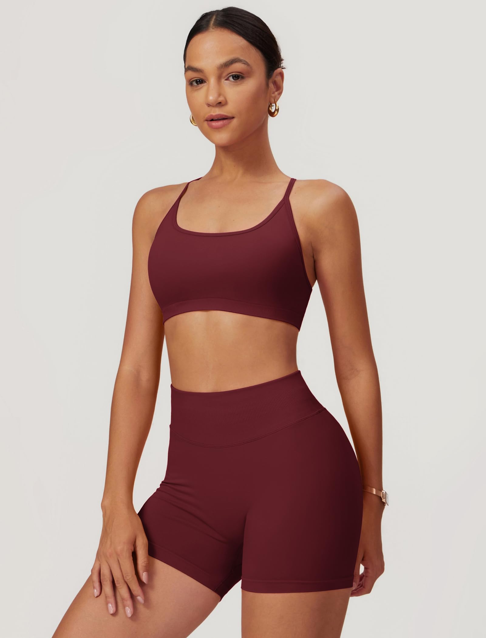 Odizli Damen Crossback Rückenfrei Sport BH + High Waist Shorts Outfit Fitness Gym Workout Yoga Sportkleidung