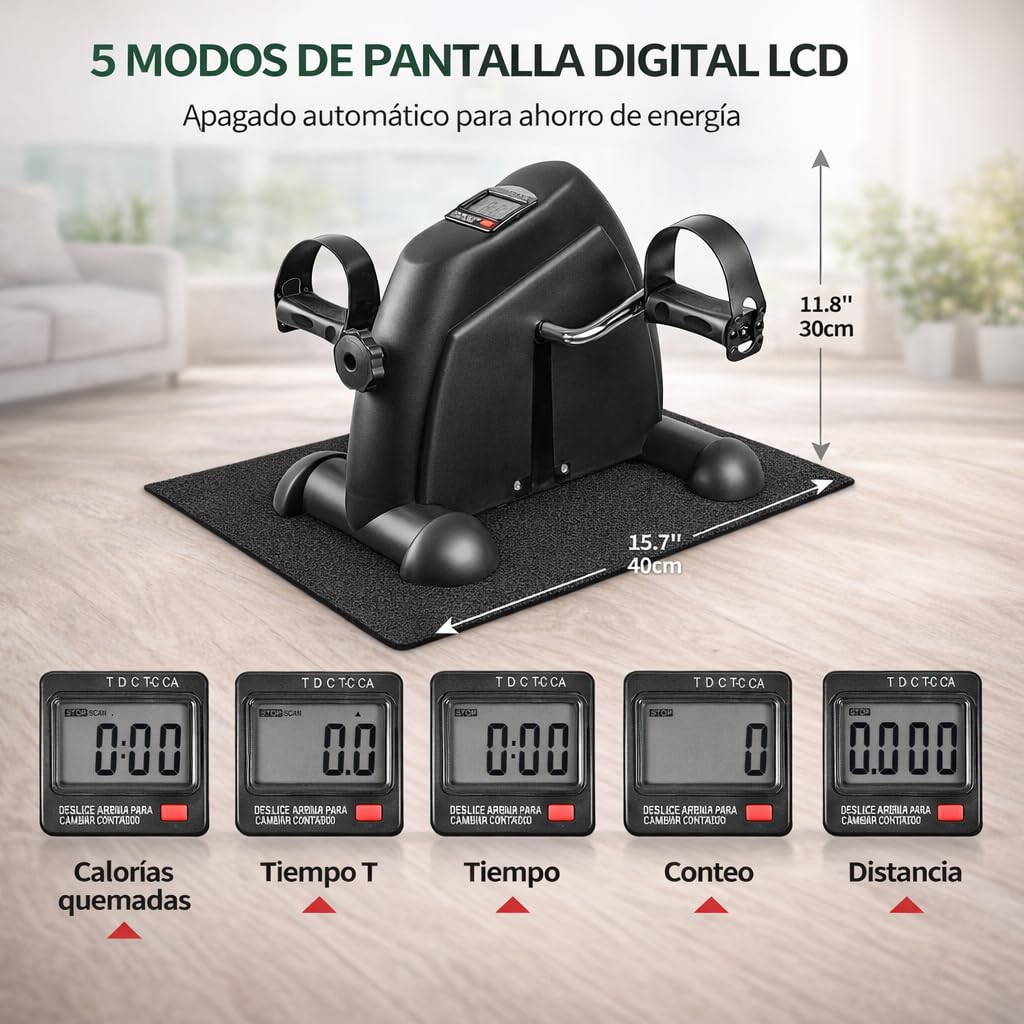 Pedaleador Estático con Pantalla LCD / Mini Bicicleta para Brazos y Piernas / Resistencia Ajustable / Pedales Antideslizantes / Rehabilitación y Fisioterapia / Fitness en Casa / Compacto Portátil