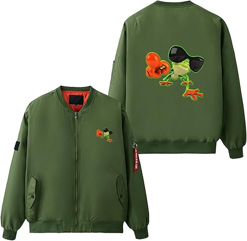 Miniatura 2 de Funny Personality Frog Men's Flight Bomber Jackets Thicken Windproof Windbreaker Military Jacket Full Zip Outwear