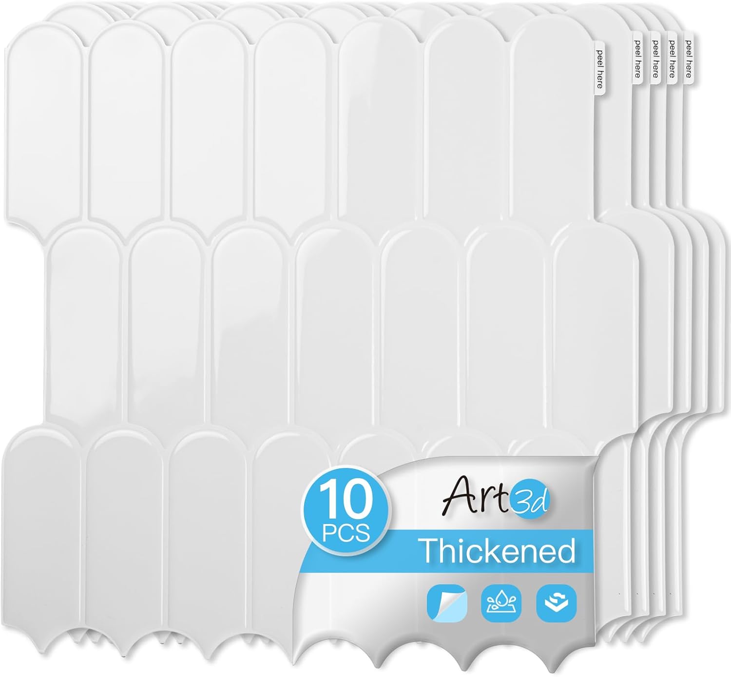 Art3d 12 x 12 Inch Heavy-Duty Peel and Stick Backsplash, Self-Adhesive Wall Tiles for Kitchen Bathroom Decor, 10-Pack White 12 x 12 Inch White