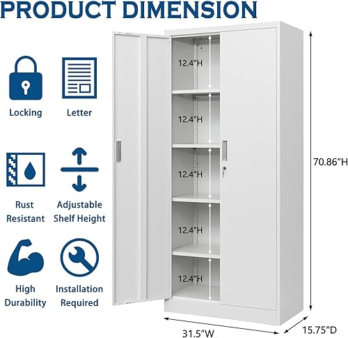 Miniatura 3 de Armario SnapIt de acero, gabinete de almacenamiento de metal de 71 pulgadas con puertas de bloqueo y estantes ajustables, armario de garaje,